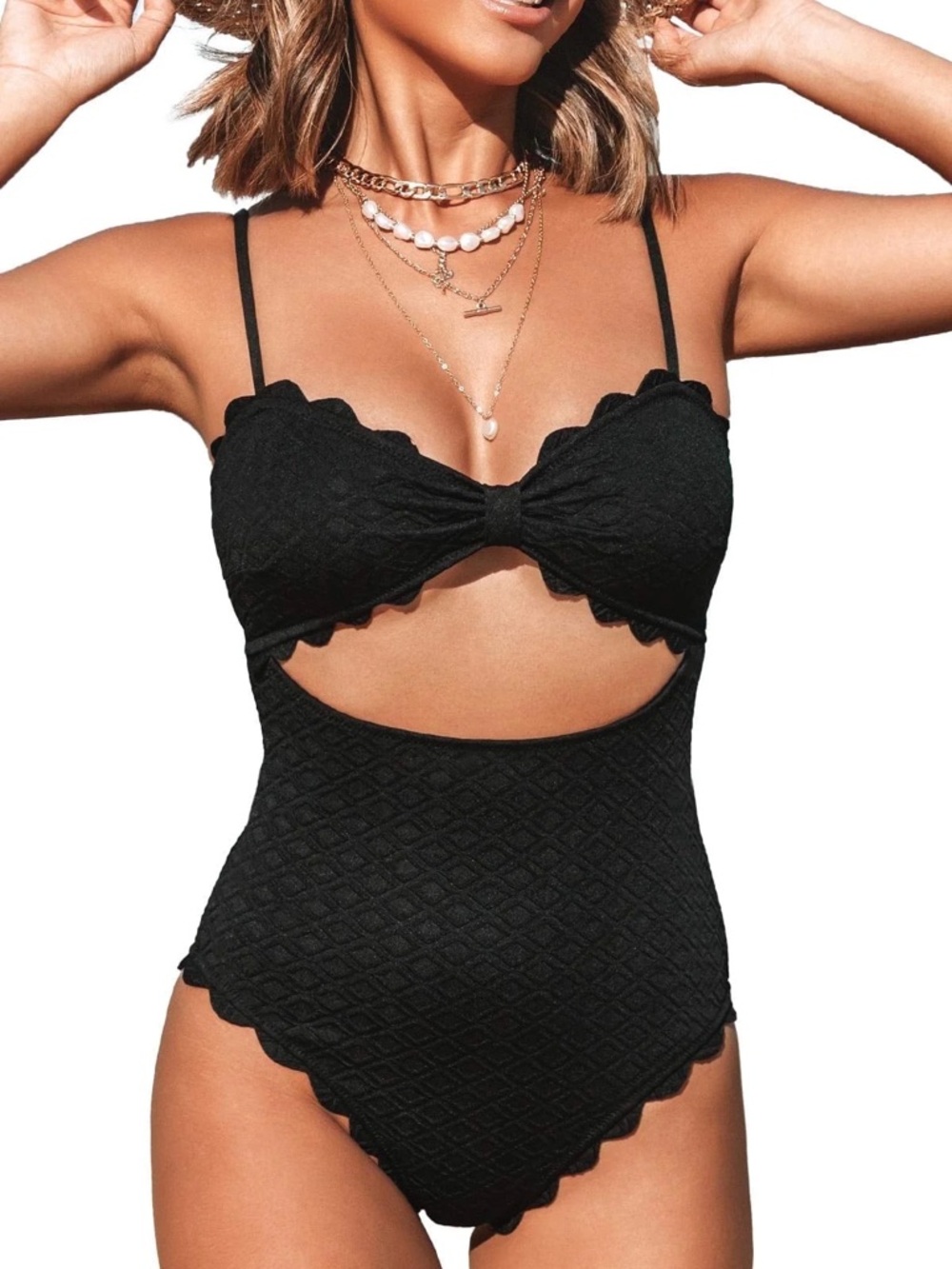 Cupshe Black Scallop Cutout One-Piece Swimsuit